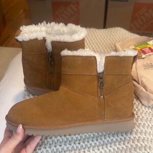 Brown Suede Ankle Boots with Shearling Lining